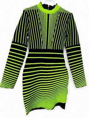Missguided Neon Green and Black Long Sleeve Bodycon Dress